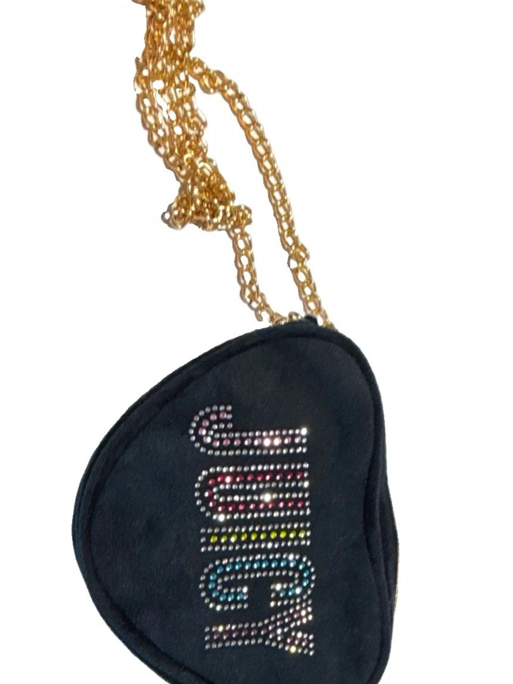 Juicy Couture Black Heart Mini Bag with Gold Chain and Multicolor Rhinestones